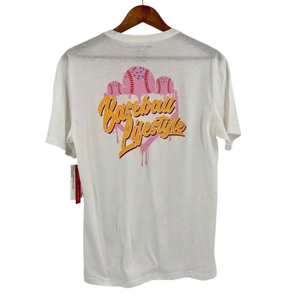 BASEBALL LIFESTYLE 101 Men's White Ice Cream Baseball T-Shirt NWT Large - Picture 6 of 6